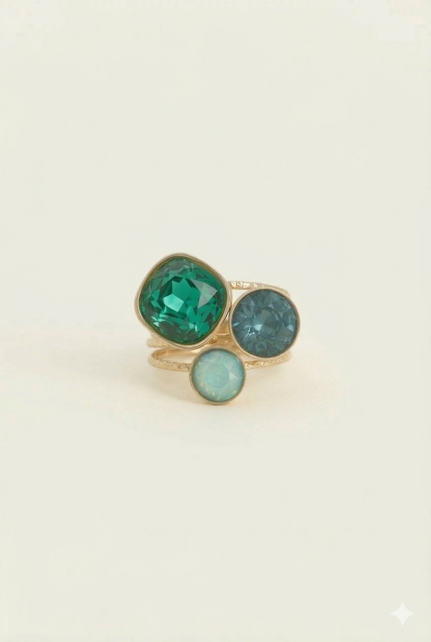 Bague Trilogie (Majestic green / vert sapin) - cristaux Swarovski®