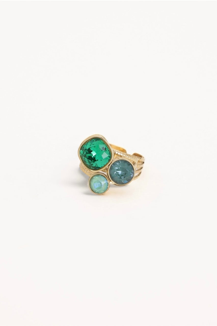 Bague trilogie (cristaux Swarovski® émeraude mix)