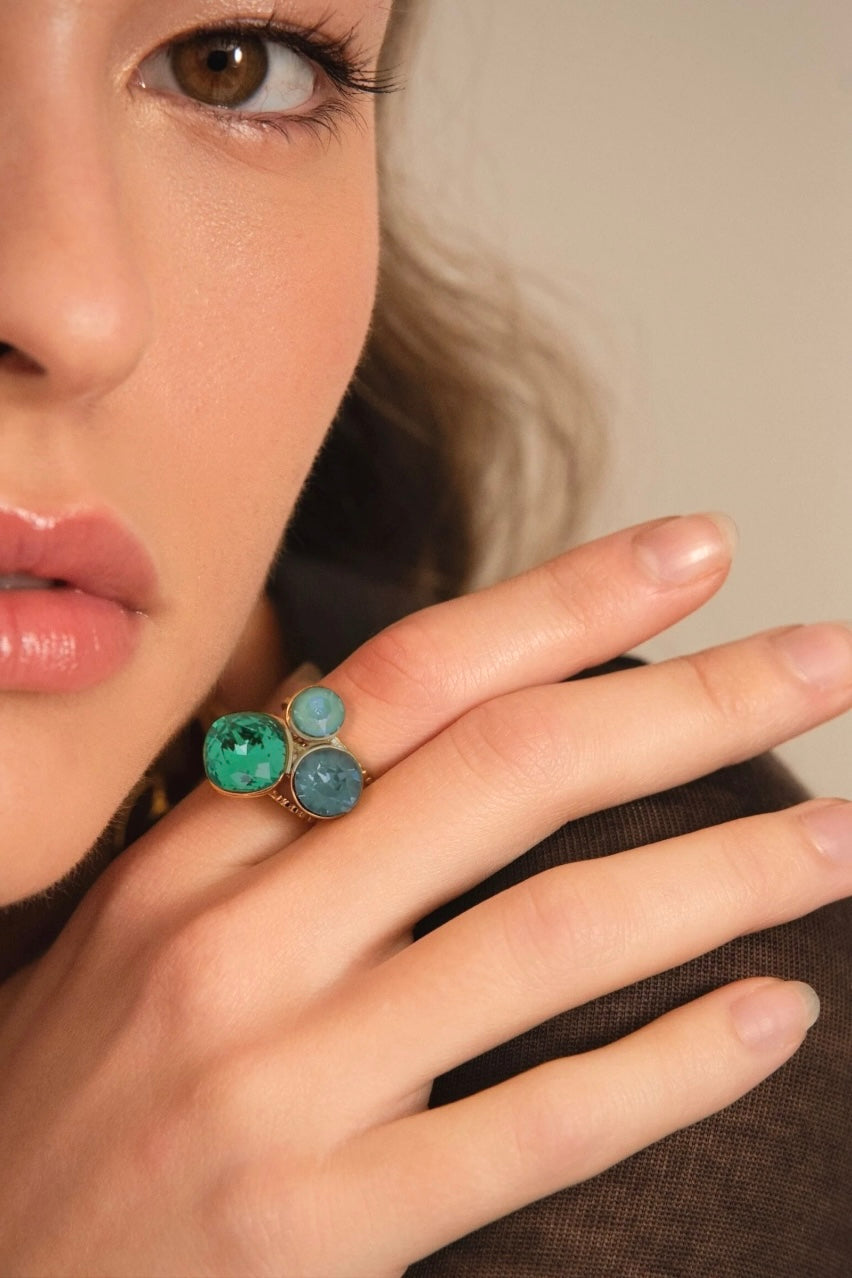 Bague trilogie (cristaux Swarovski® émeraude mix)