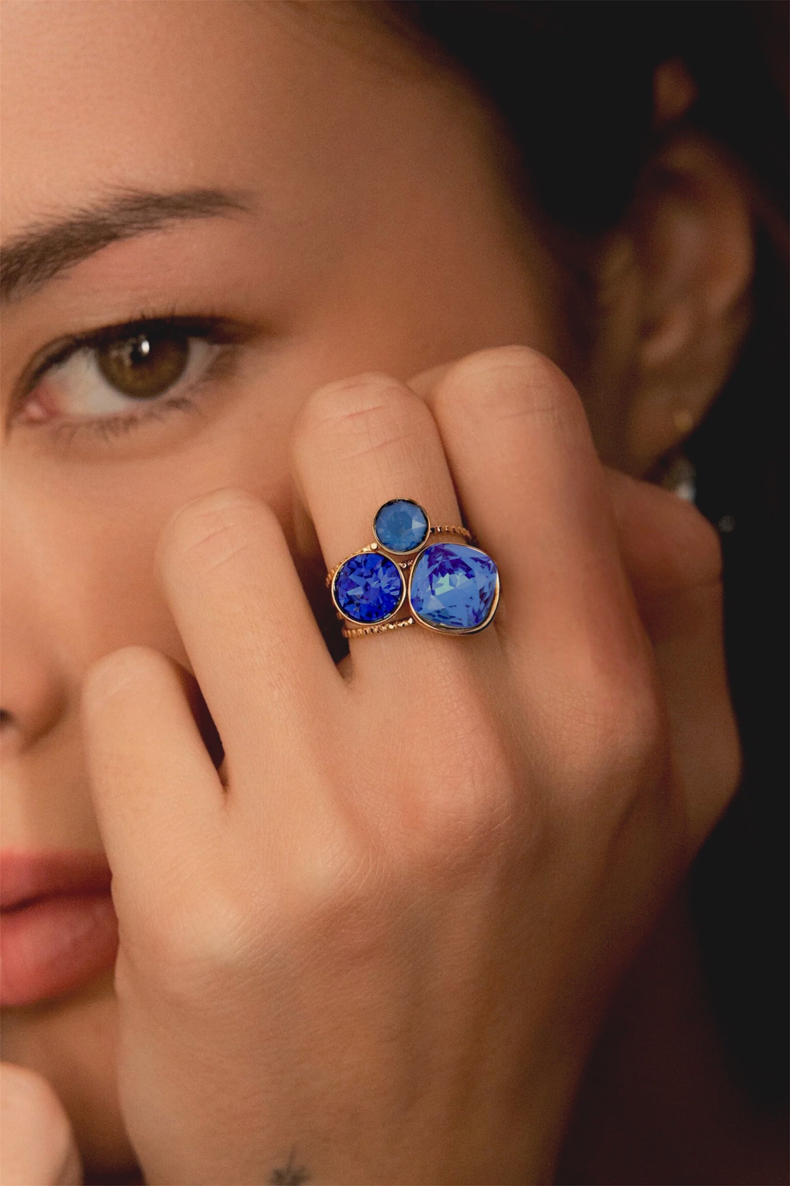 Bague Trilogie (Cristaux Swarovski® bleu saphire)